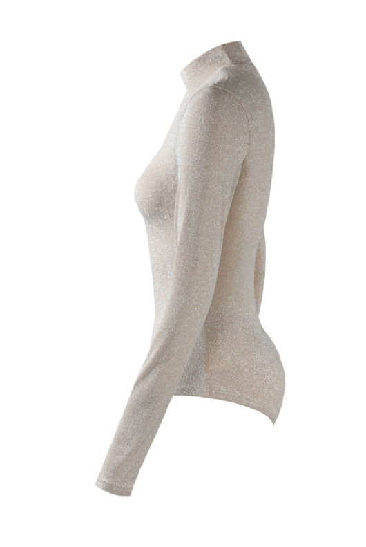 Beige Lurex High Neck Bodysuit