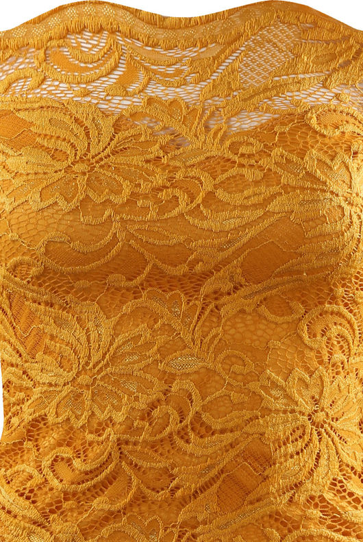 Mustard Off The Shoulder Lace Overlay Bodysuit