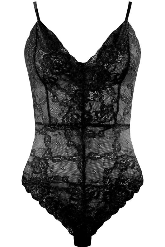 Black Mesh Lace Cami Bodysuit