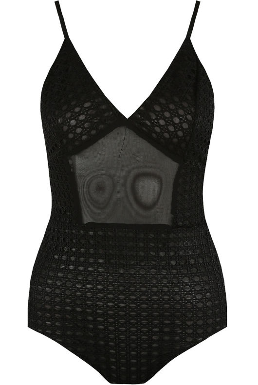 Round Grid Lace Bodysuits black
