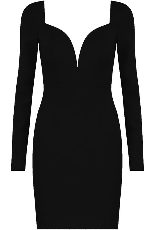 Black Long Sleeve Plunge Neck Bodycon Dress