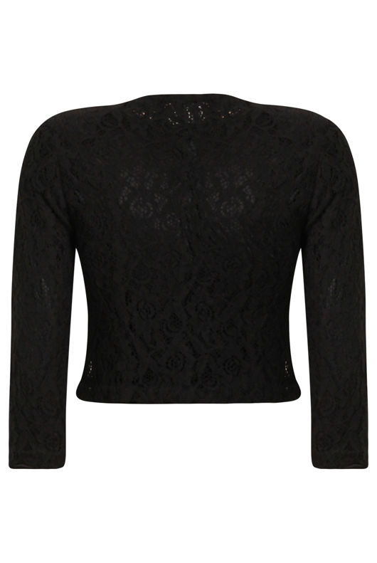 Black Lace Cropped Sleeved Gold Stud Trim