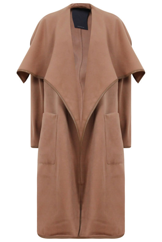 Camel Brushed Felt Waterfall Coat