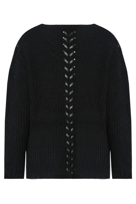 Black PU Lace Chunky Knit Jumper