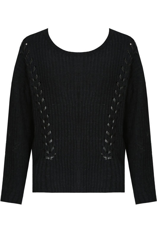 Black PU Lace Chunky Knit Jumper
