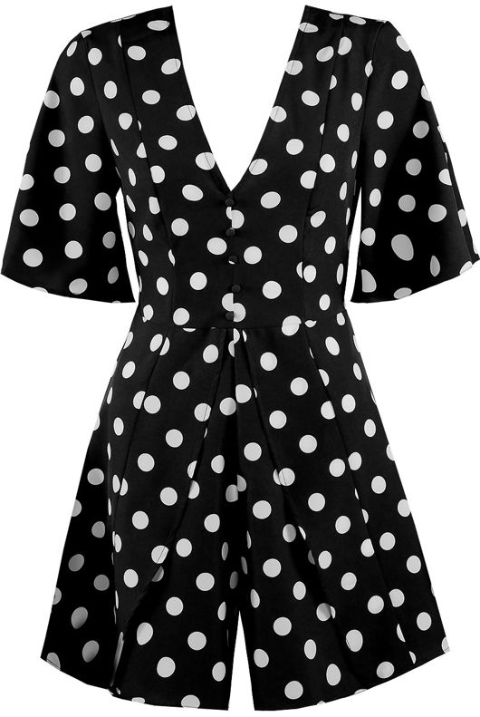 Black Tailored Polka Dot Playsuit