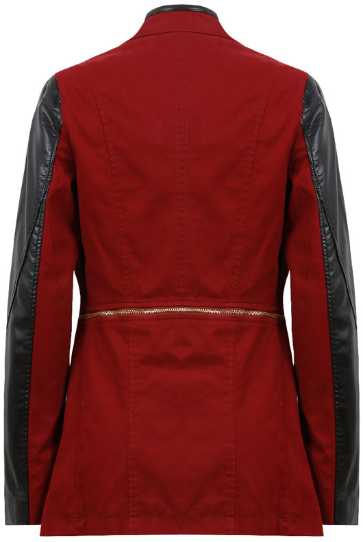 Round Zip Detail Contrast PVC Sleeve Jacket