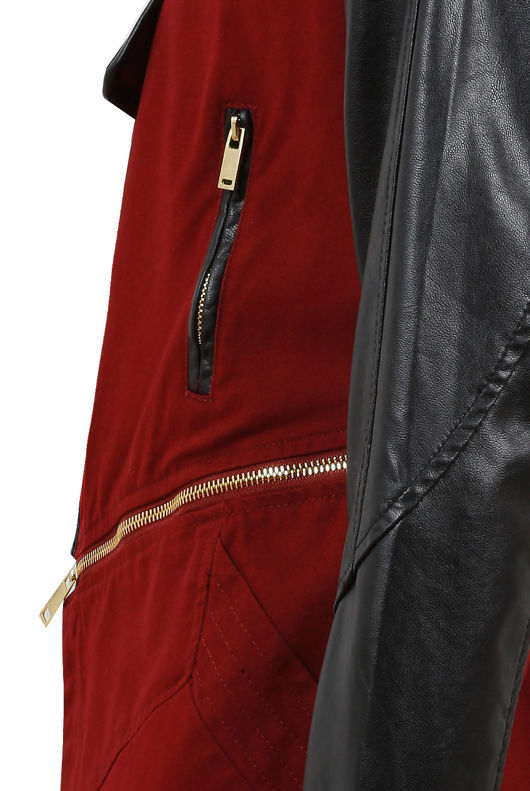 Round Zip Detail Contrast PVC Sleeve Jacket