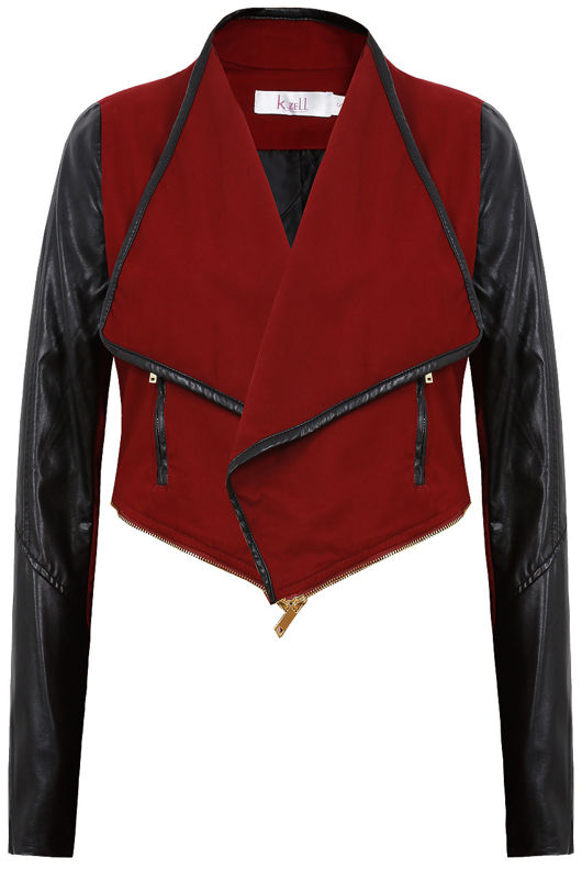 Round Zip Detail Contrast PVC Sleeve Jacket