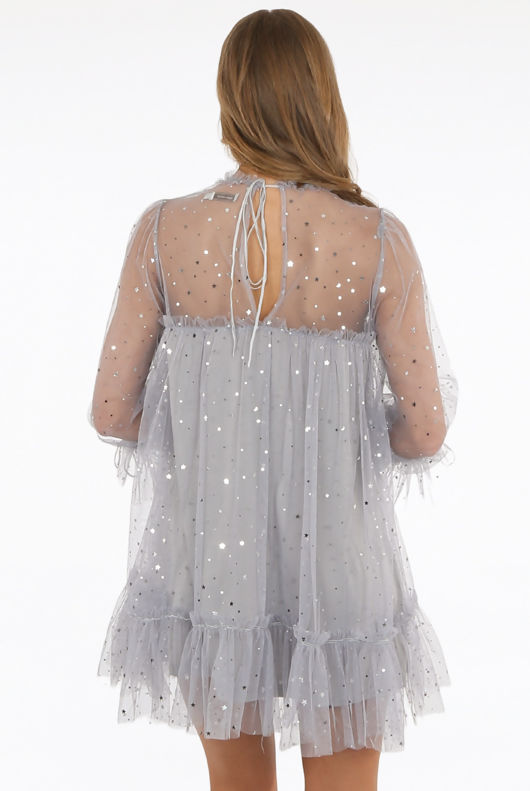 Stars Trim Tulle Shift Dress