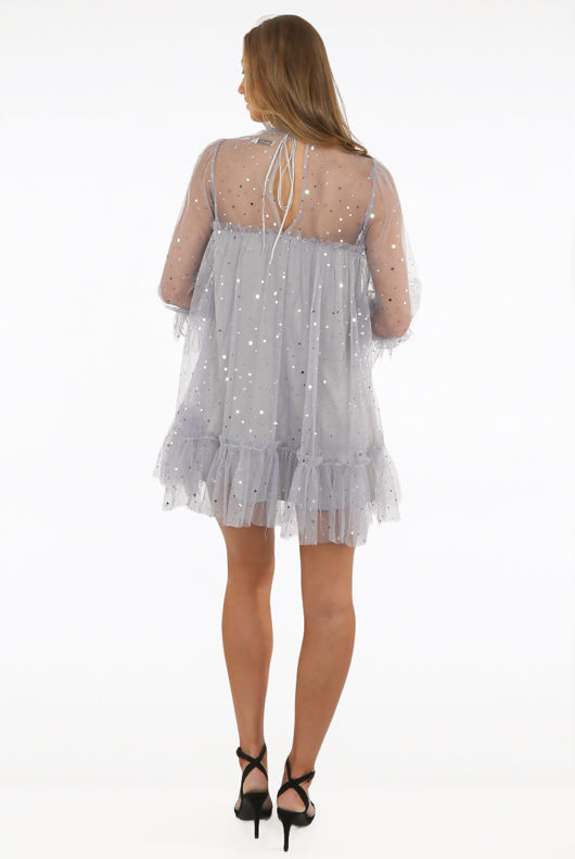 Stars Trim Tulle Shift Dress
