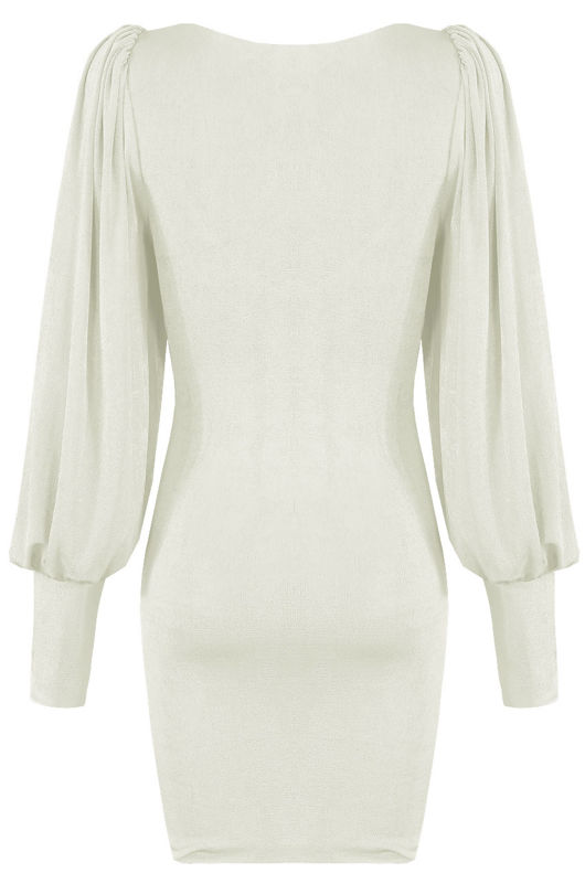 White Suede Pleated Low Neck Shift Dress