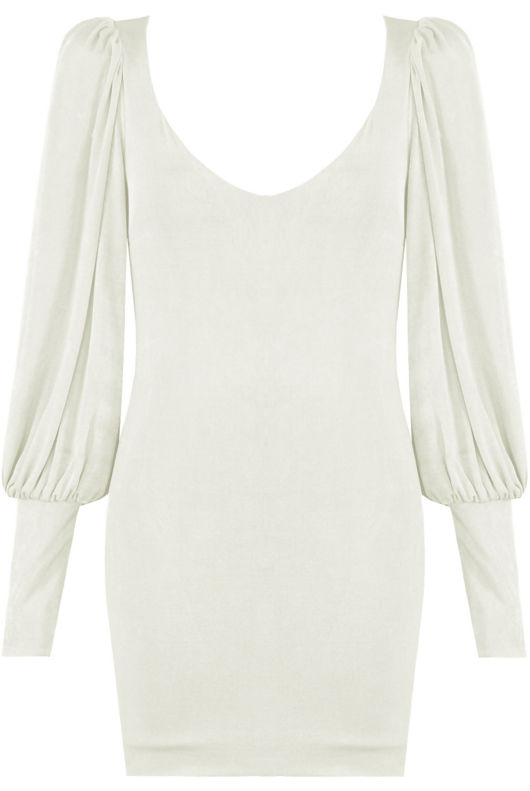 White Suede Pleated Low Neck Shift Dress