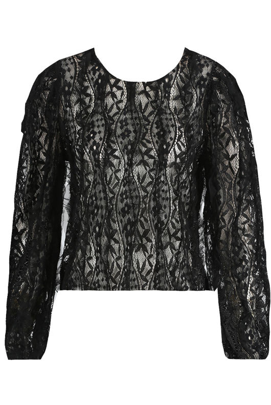 Black Floral Mesh Blouse