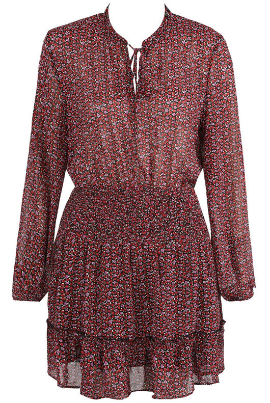 Black Contrast Floral Print Front Knot Shift Dress