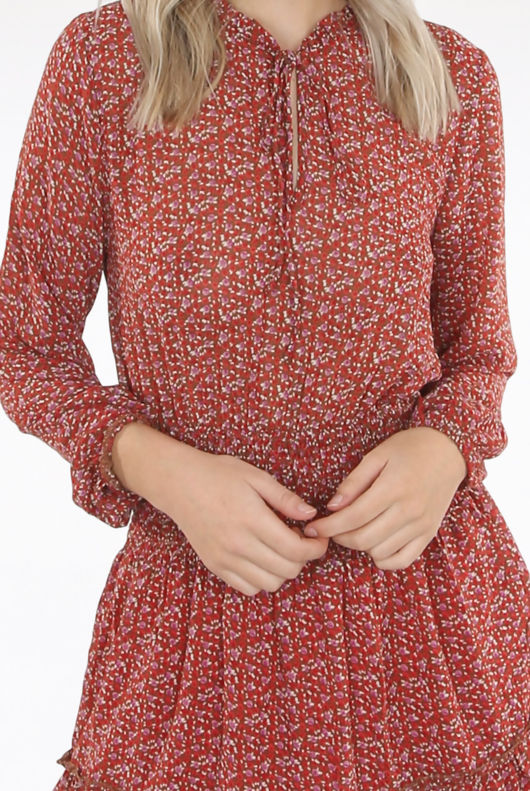 Camel Contrast Floral Print Front Knot Shift Dress