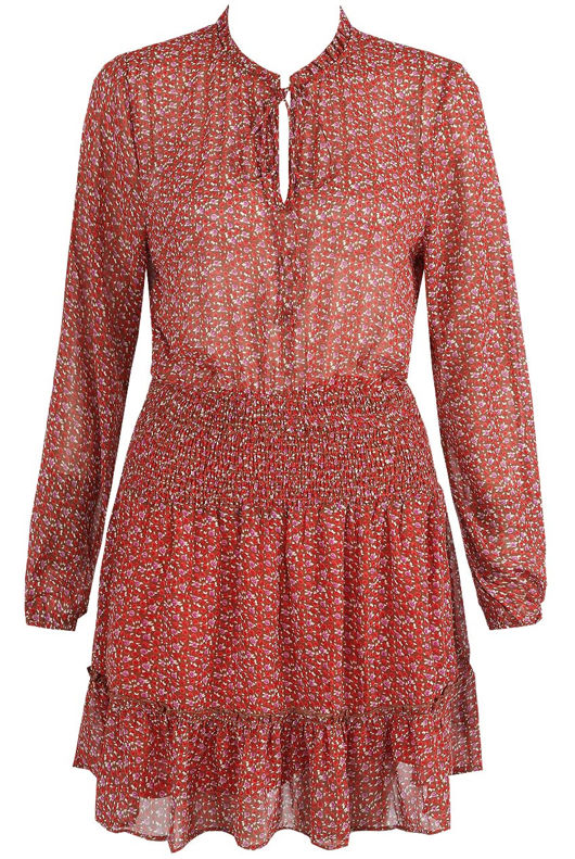 Camel Contrast Floral Print Front Knot Shift Dress