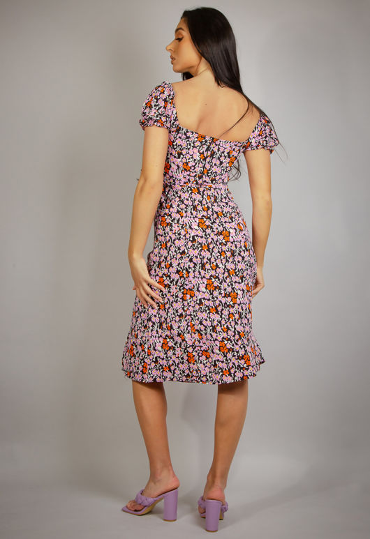 Black Printed Milkmaid Midi Dress