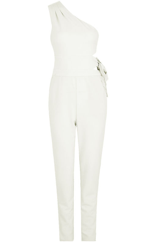 White Side Tie Up One Shoulder Jumpsuit