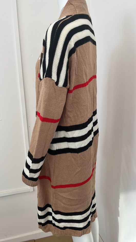 Camel Long Knitted Kaftan with Stripes