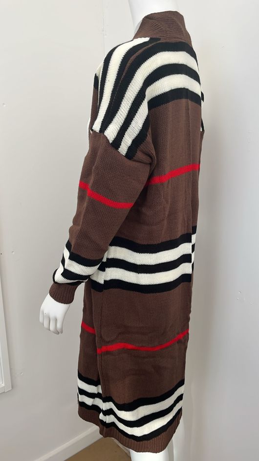 Brown Long Knitted Kaftan with Stripes
