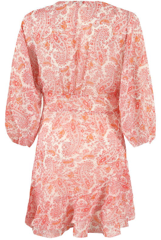 Orange Floral Print Button Trim V Neck Mini Dress