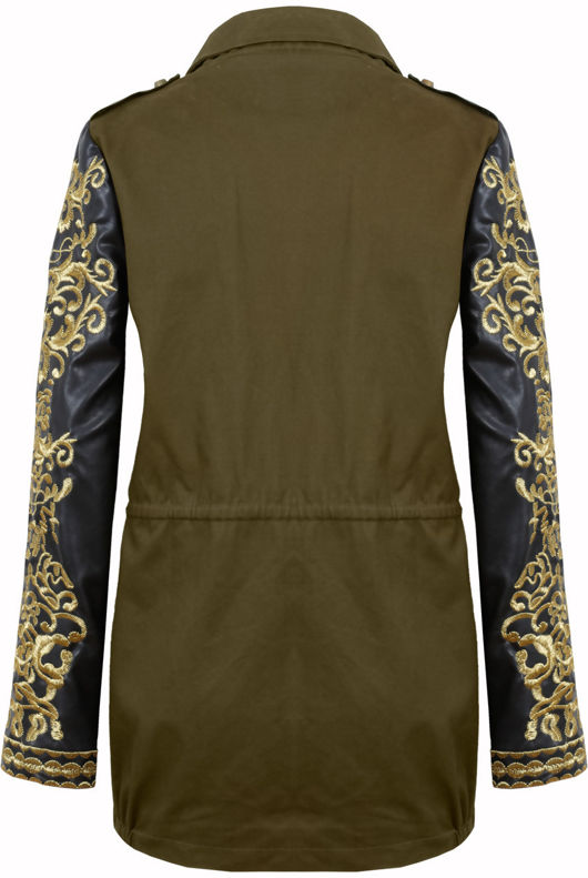 Khaki Jacket With Golden Embroidered PVC Arms