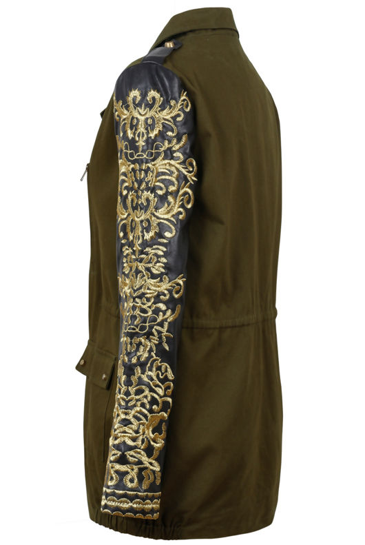 Khaki Jacket With Golden Embroidered PVC Arms