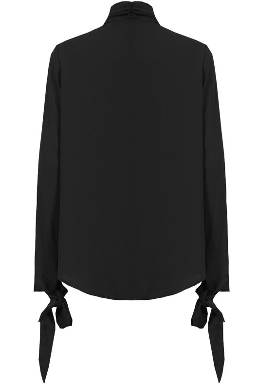 Black Front Tie Up Button Up Tops 