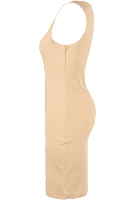 Beige Square Neck Bodycon Dress