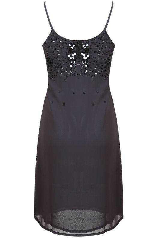 Graphite Sequin Pattern Sleeveless Shift Cocktail Dress