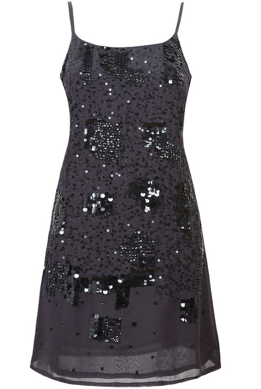 Graphite Sequin Pattern Sleeveless Shift Cocktail Dress