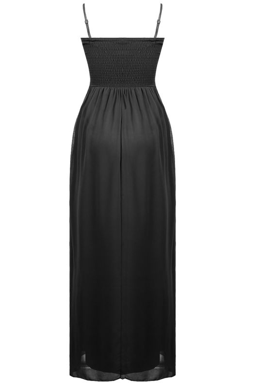 Black Diamante Stud Detailed Front Slit Maxi Dress
