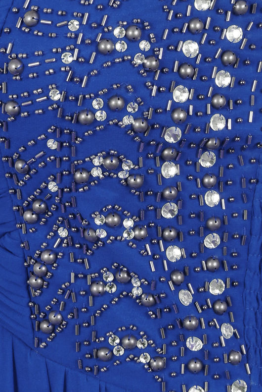 Blue Diamante Stud Detailed Front Slit Maxi Dress