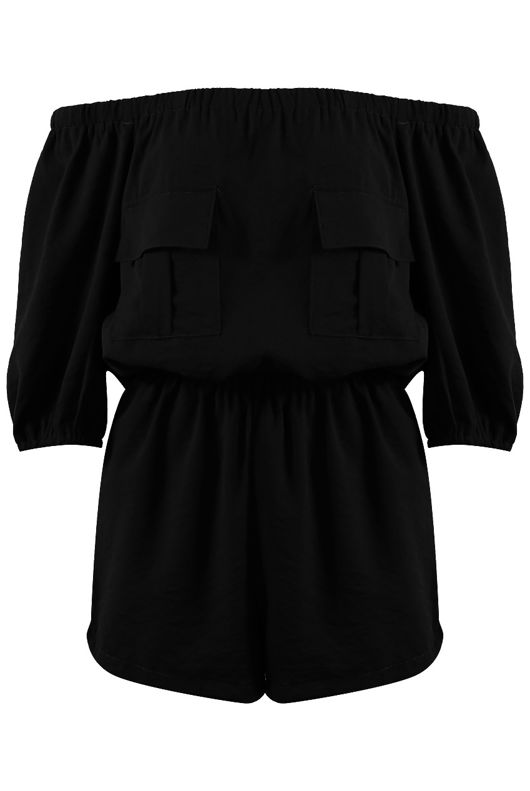 Black Bardot Pockets Detail Playsuit