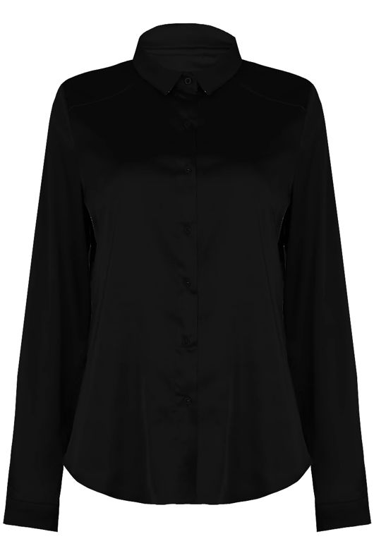 Black Satin Front Button Up Shirt