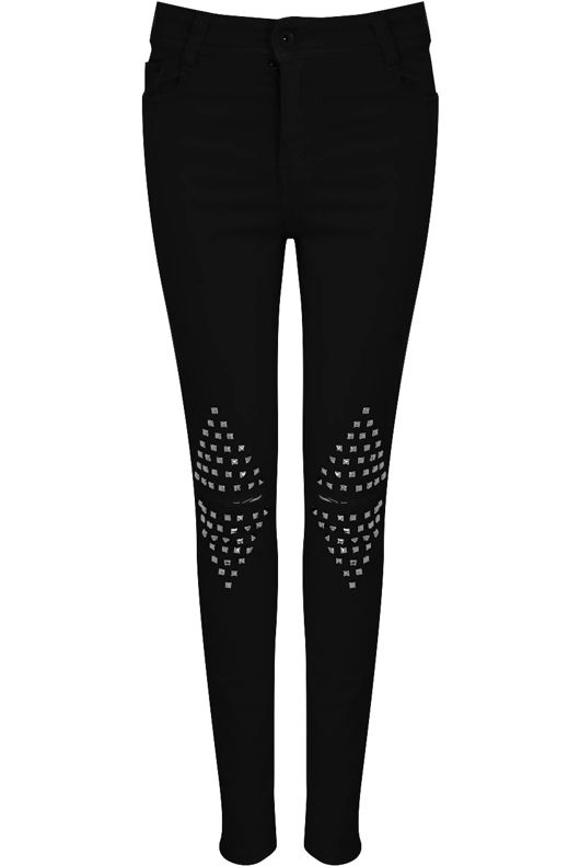Black Studded Knees Ripped Jeans