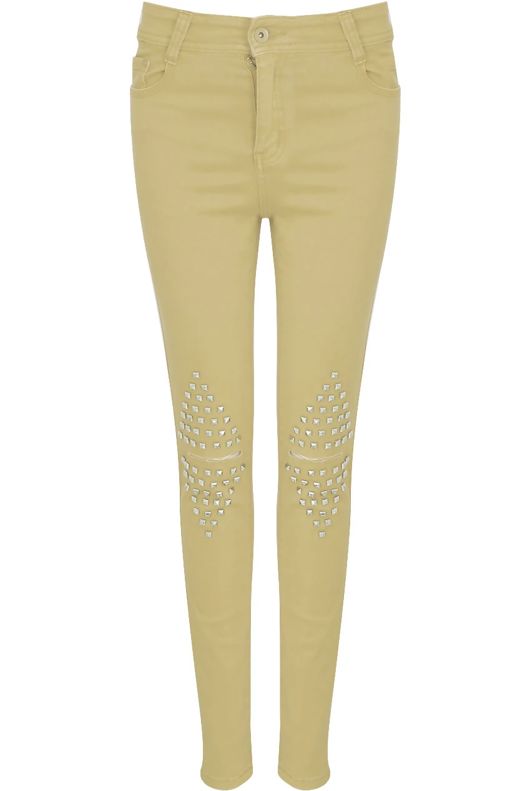 Yellow Studded Knees Ripped Jeans