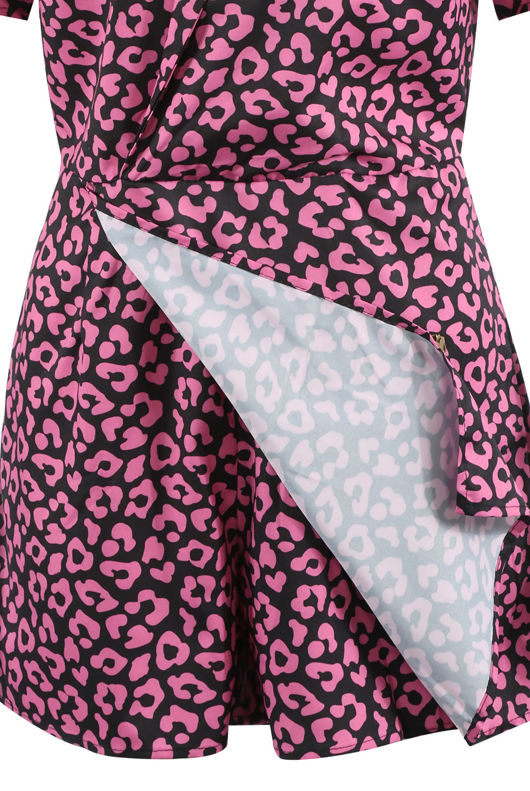 Leopard Printed Overlap Fuchsia Playsuit