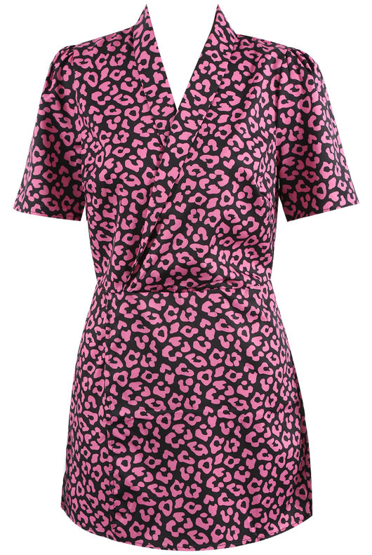 Leopard Printed Overlap Fuchsia Playsuit