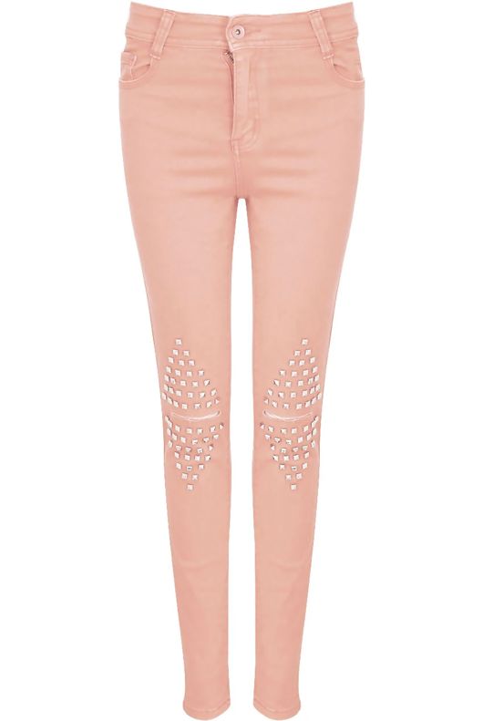 Pink Studded Knees Ripped Jeans