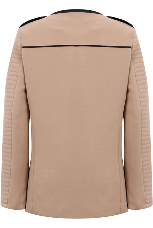 Beige Contrast Detail Round Neck Jacket