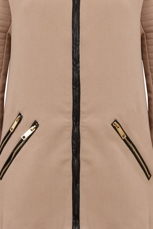 Beige Contrast Detail Round Neck Jacket