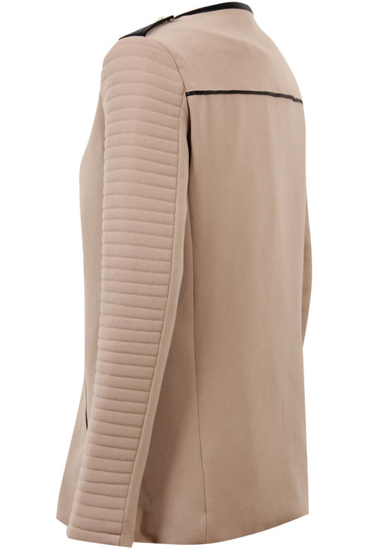Beige Contrast Detail Round Neck Jacket
