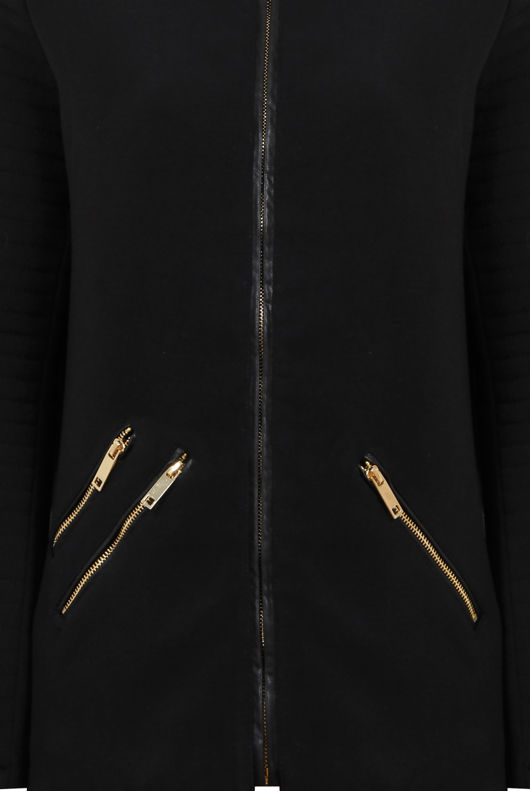 Black Contrast Detail Round Neck Jacket 
