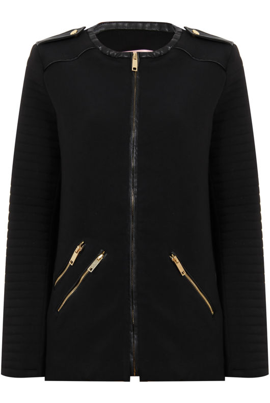Black Contrast Detail Round Neck Jacket 