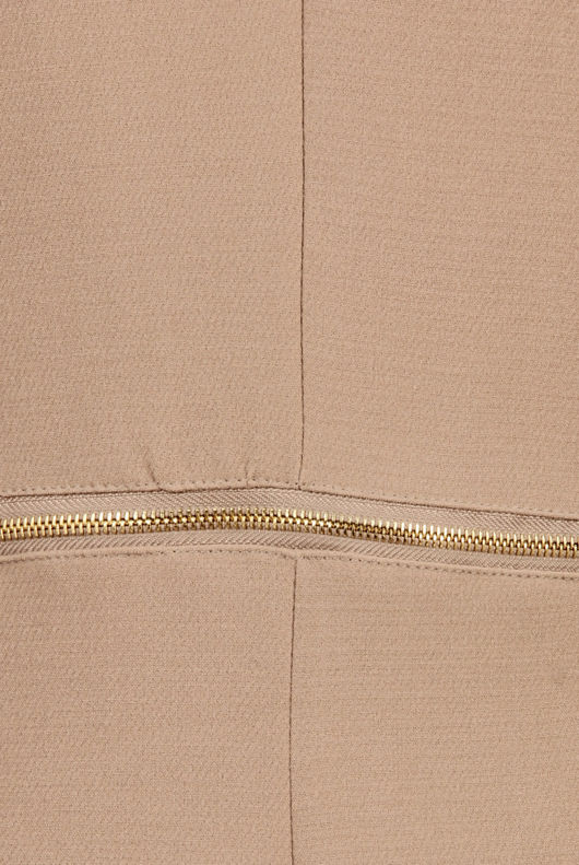Beige Zip Detail Long Double Pocket Coat