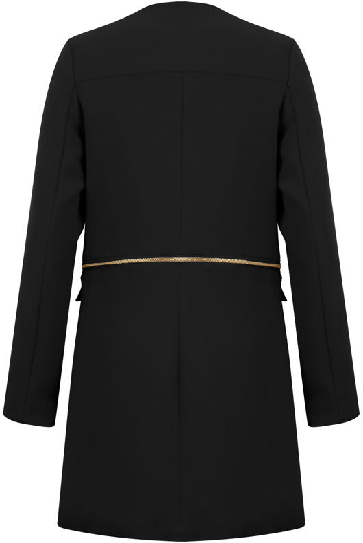 Black Zip Detail Long Double Pocket Coat