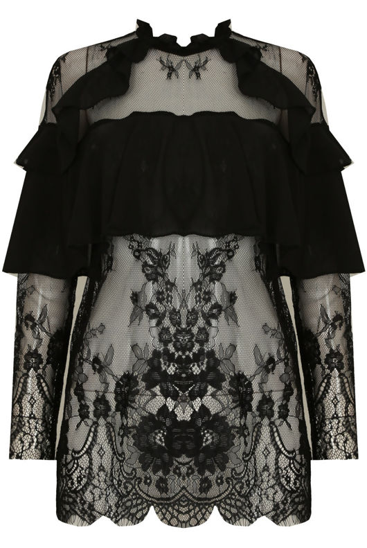 Black Floral Mesh Layered Tops