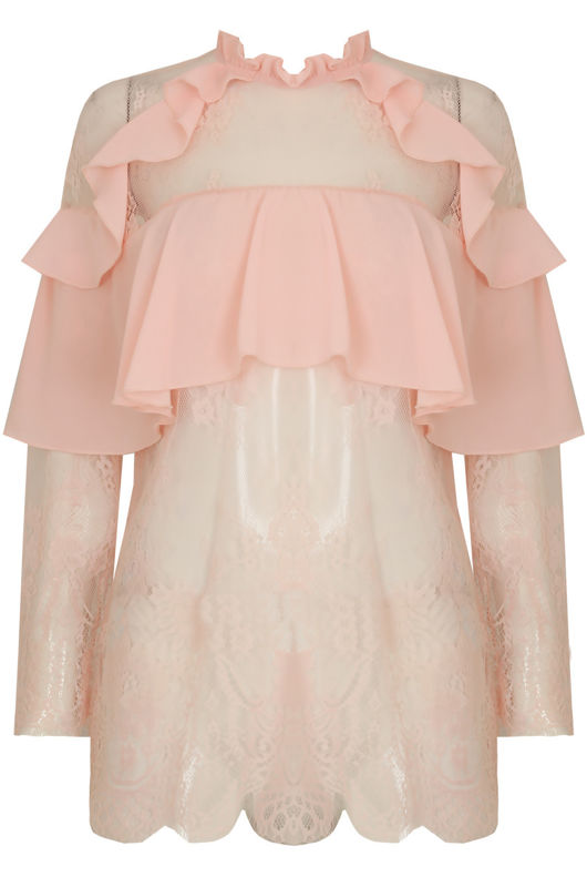 Pink Floral Mesh Layered Tops
